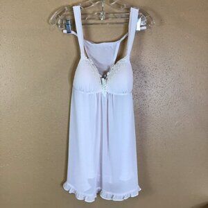 LINEA DONATELLA WOMEN PINK JULIET LACE-TRIM CHIFFON BABYDOLL NIGHT LINGERIE SZ M